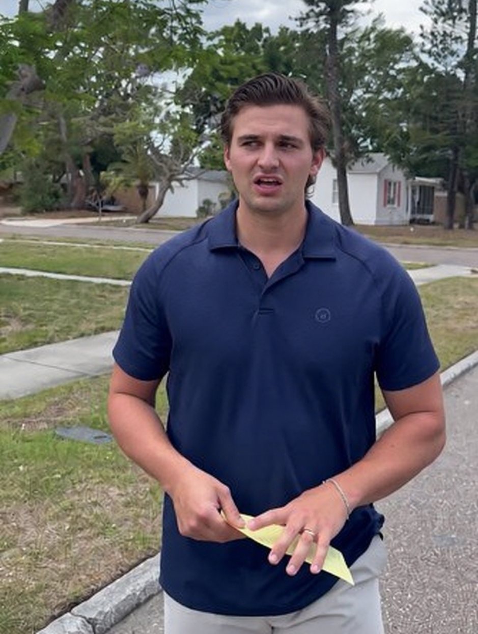 Sam Wilson speaking on a Clearwater street